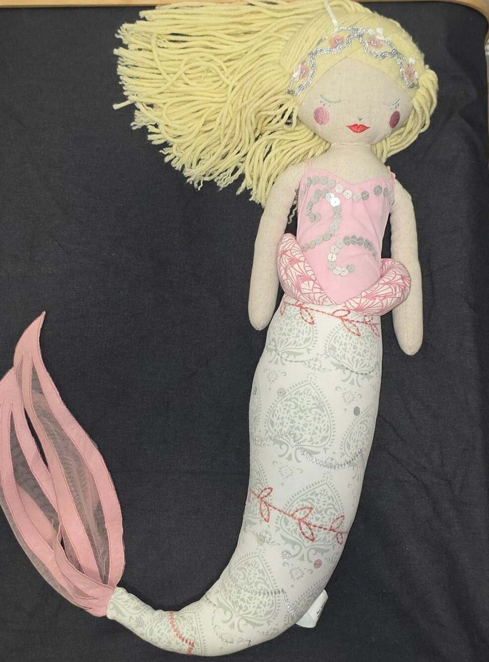 Pottery Barn Kids Mermaid Doll Size 27" Pink Hair Yarn Tail